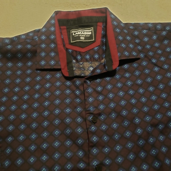 LAMASINI...BURGUNDY-BLUE LONG SLEEVE BUTTON UP SHIRT..SIZE:XL - Picture 4 of 10